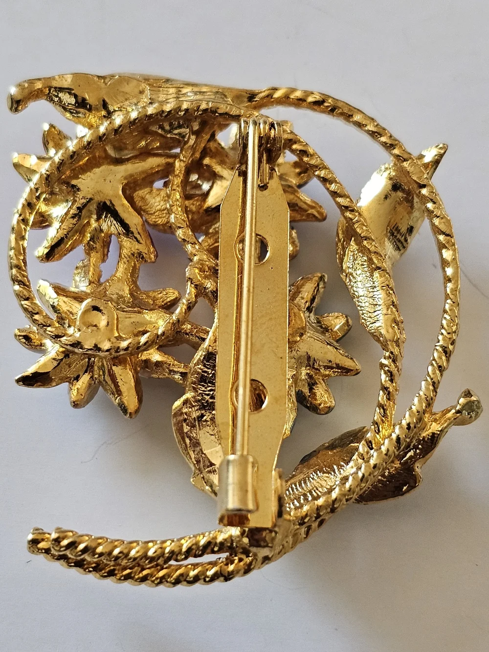 Vintage Enamel Flower Bouquet Brooch Gold Tone W/Rhinestones
